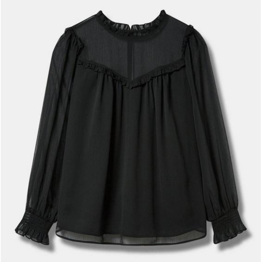 Torrid Crinkle Chiffon Ruffle Blouson Sleeve Blouse